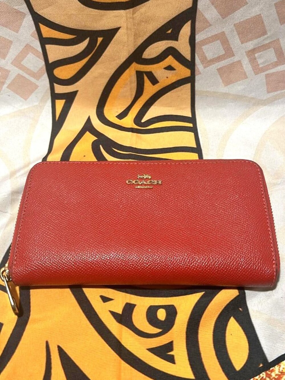 Coach Red Pebbled Leather Accordion Zip Wallet